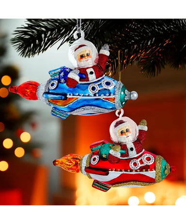 Glass Santa in a Rocket Ship - Single, Various Styles