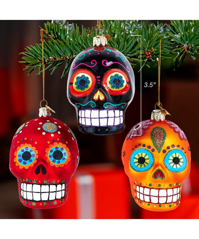 Glass Sugar Skull Ornament - Single, Various Styles