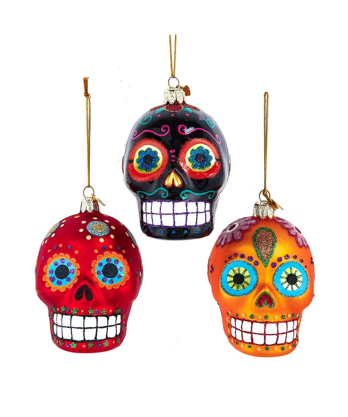 Glass Sugar Skull Ornament - Single, Various Styles