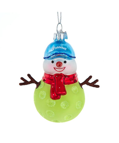 Glass Pickleball Snowman Ornament