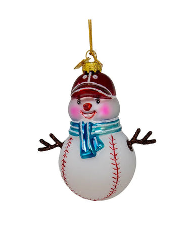 Glass Baseball Snowman Ornament