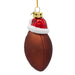 Glass Football With Santa Hat Ornament