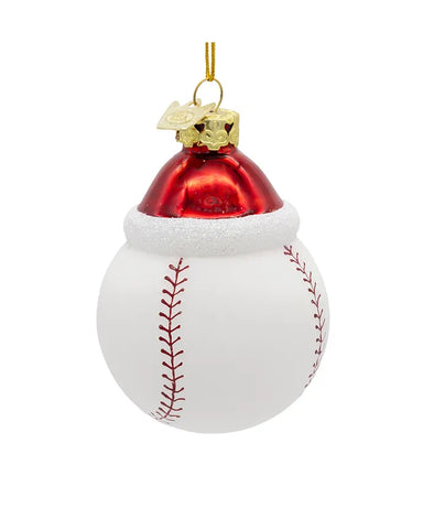 Glass Baseball With Santa Hat Ornament