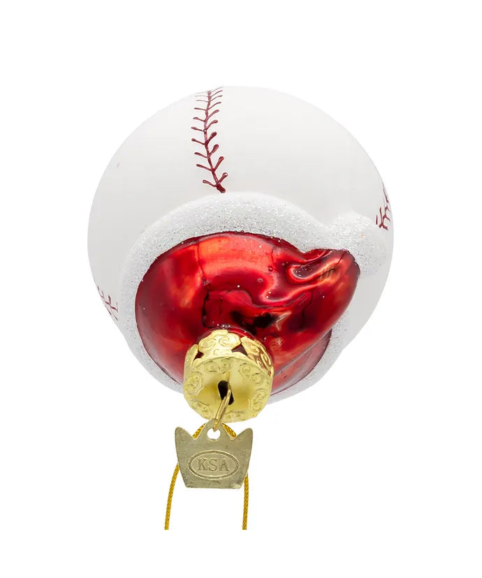 Glass Baseball With Santa Hat Ornament