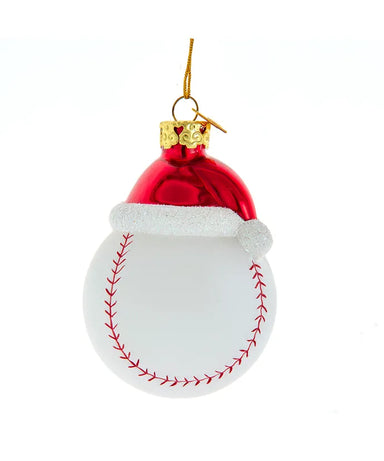 Glass Baseball With Santa Hat Ornament