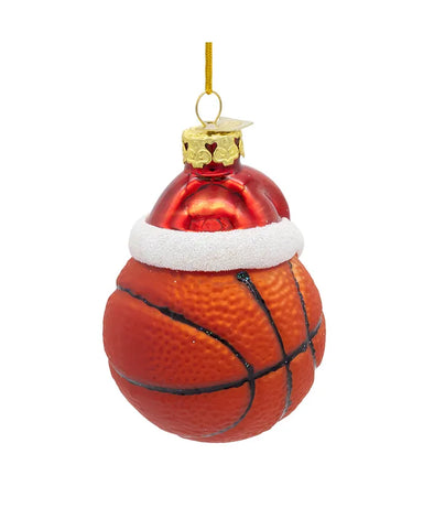 Glass Basketball With Santa Hat Ornament