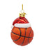 Glass Basketball With Santa Hat Ornament
