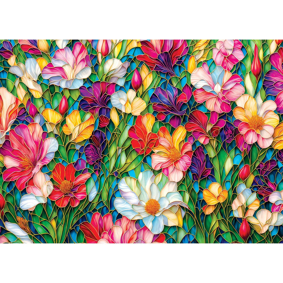 Stained Glass Flowers In Bloom 1000 Piece Puzzle