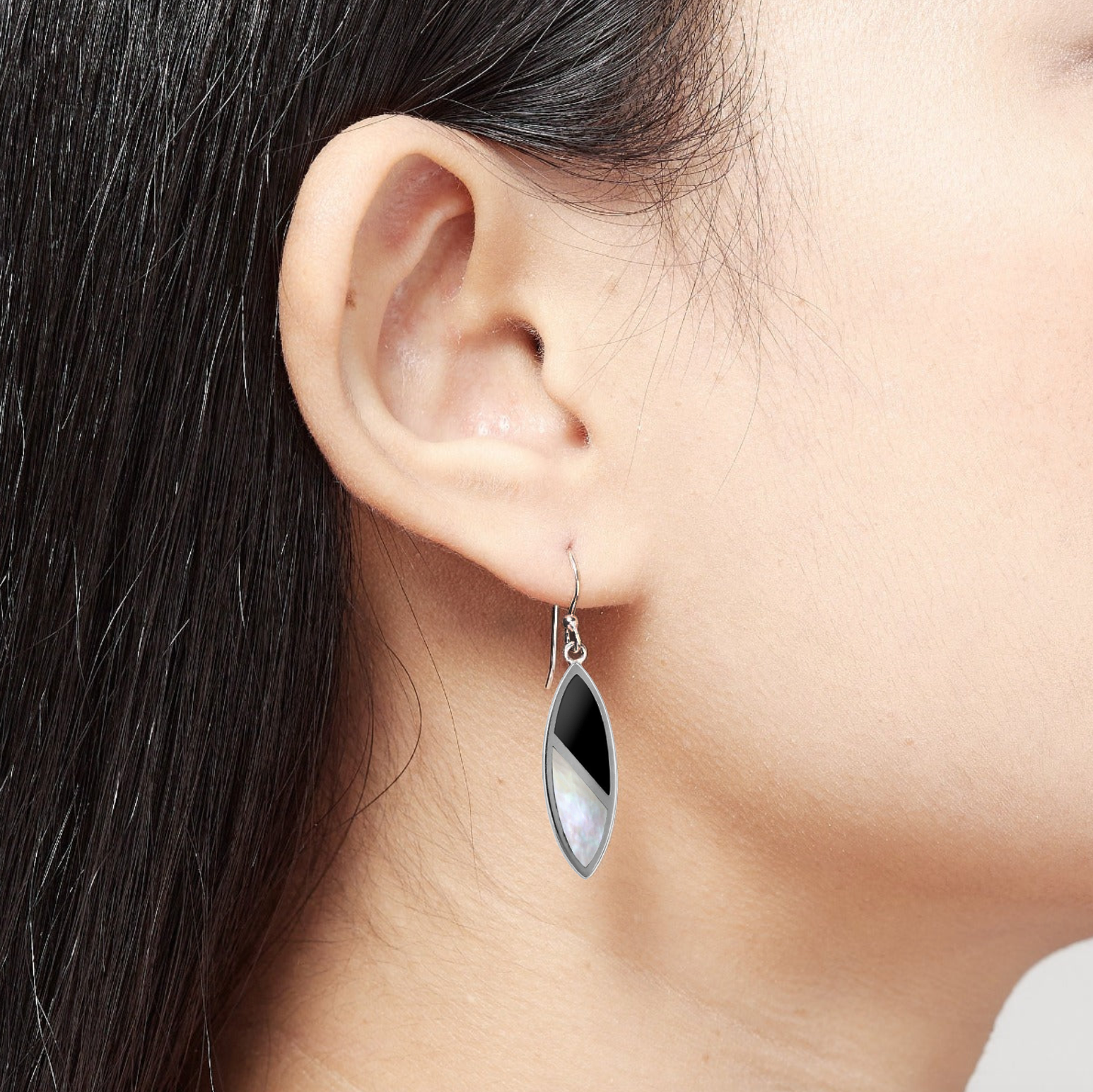 Boma Oval Dangle Earrings - Onyx and Mother of Pearl