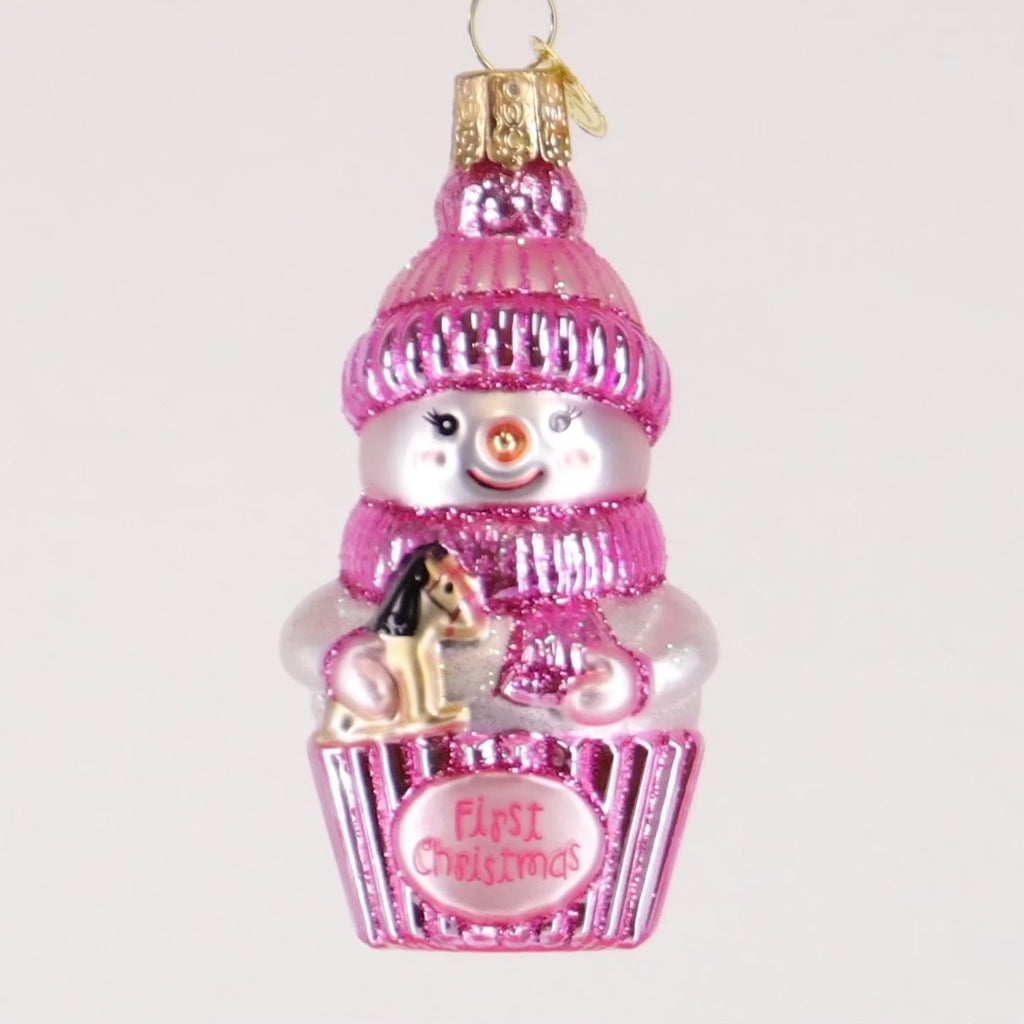 Old World Christmas Pink Snow Baby Cupcake Ornament (Baby Girl)