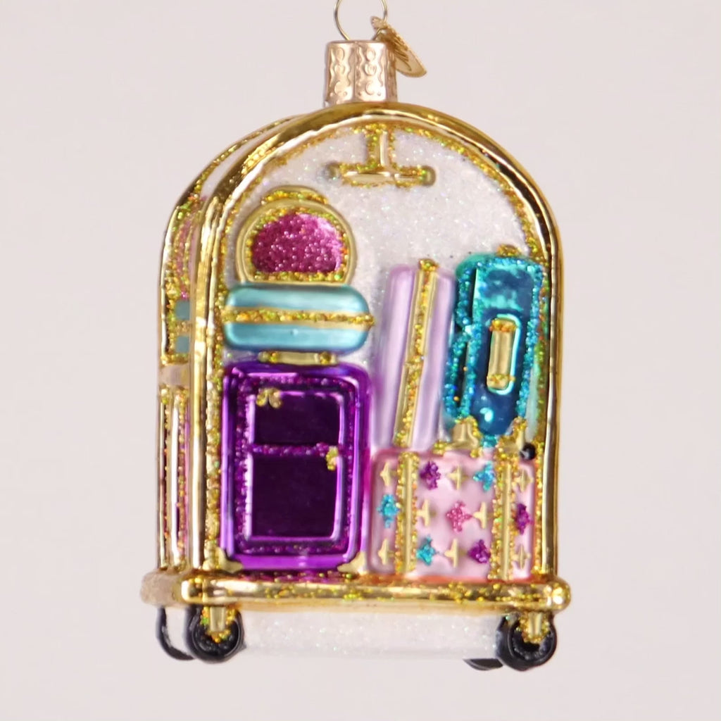 Old World Christmas Hotel Luggage Cart Ornament