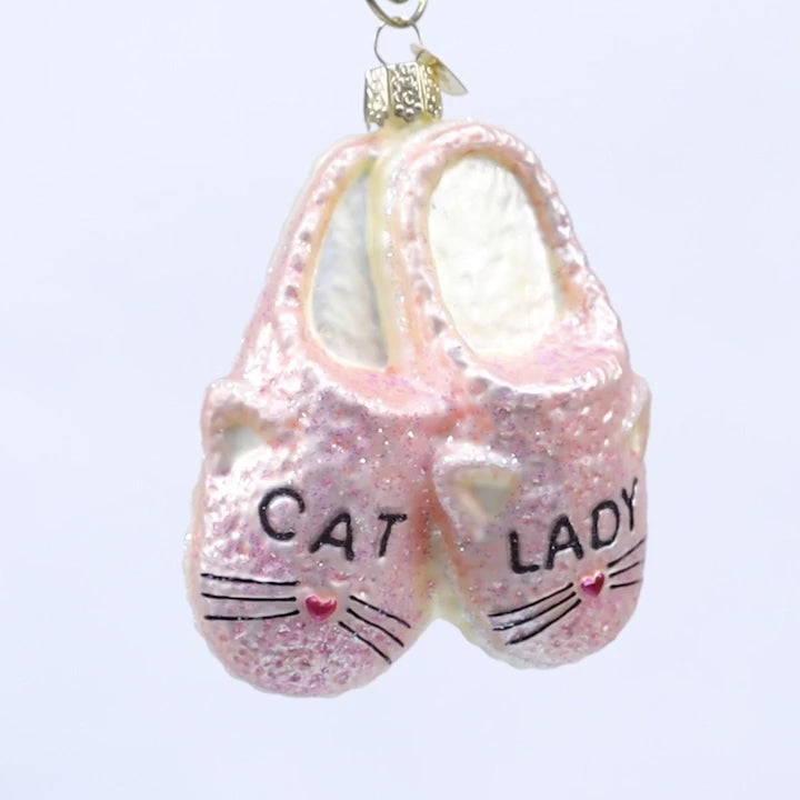 Old World Christmas Cat Lady Slippers Ornament