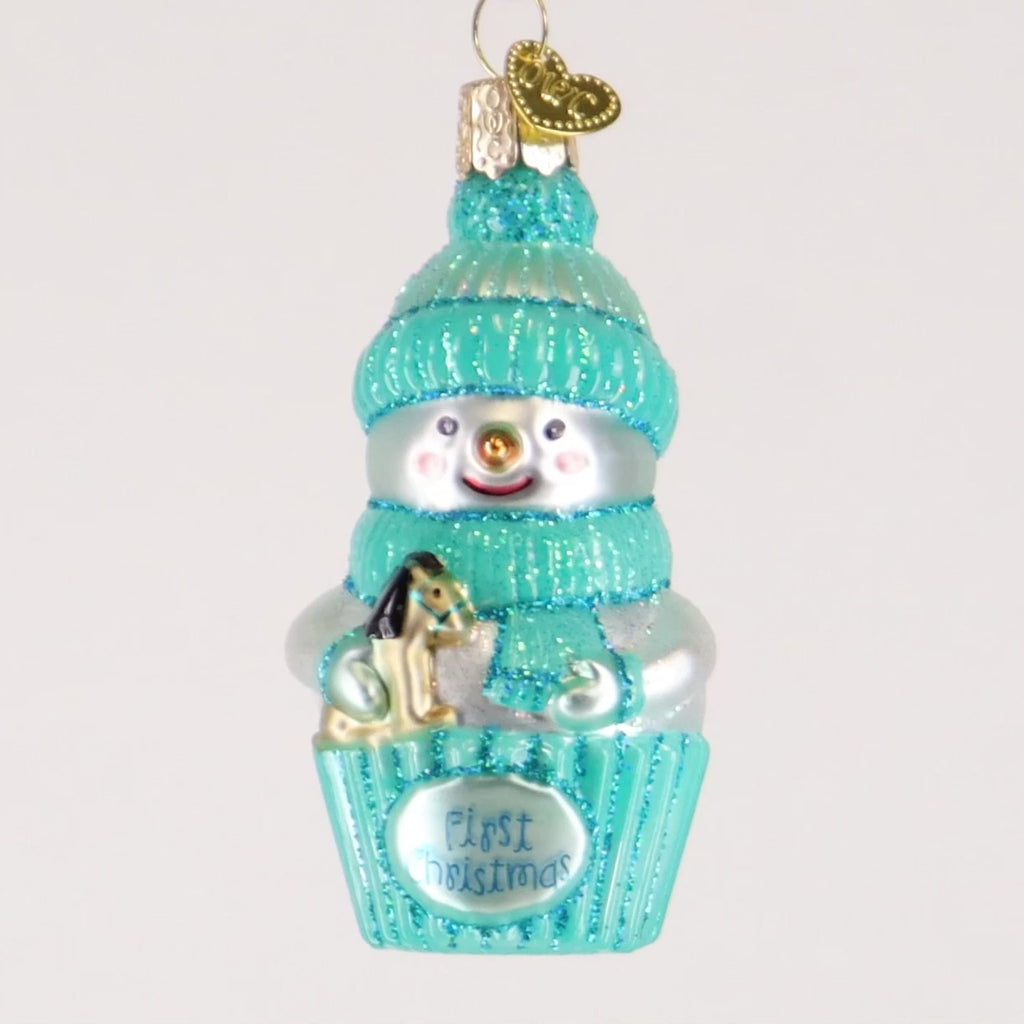Old World Christmas Blue Snow Baby Cupcake Ornament (Baby Boy)