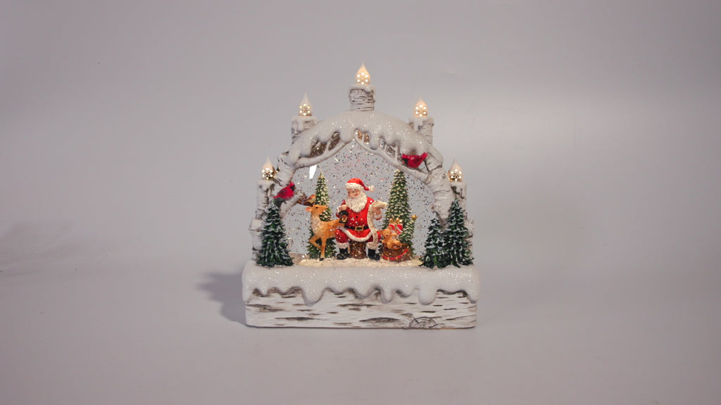 Birch Tree with Santa and Candles 9" LED Water Lantern
