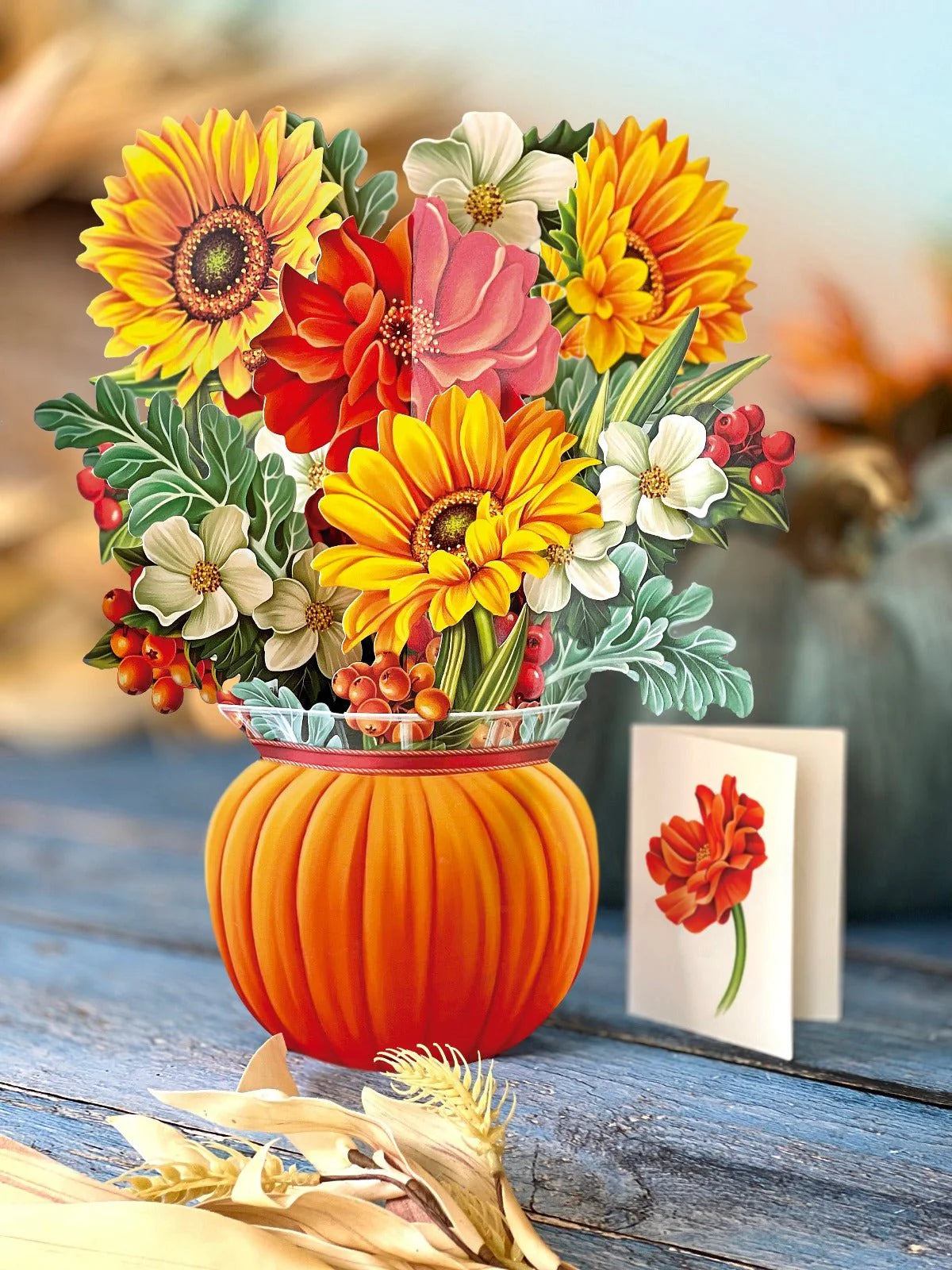 Pop Up Flower Bouquet Greeting Card - Harvest Pumpkin    