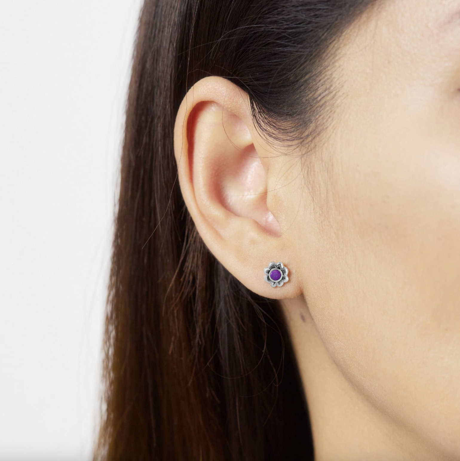 Boma Bohemian Flower Stone Studs With Purple Turquoise