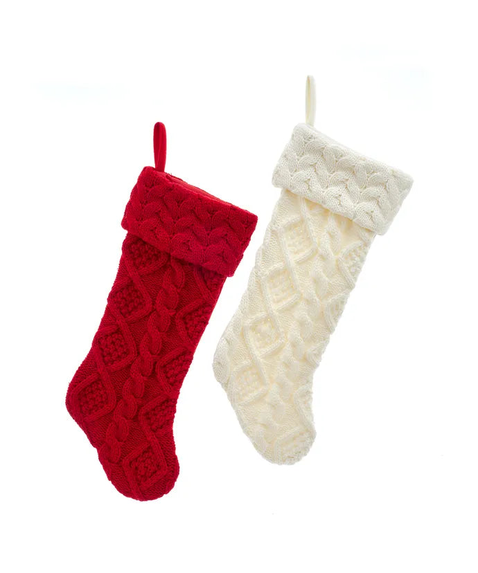 Cable Knit Stocking: (Single) Various Colors, Red or Ivory