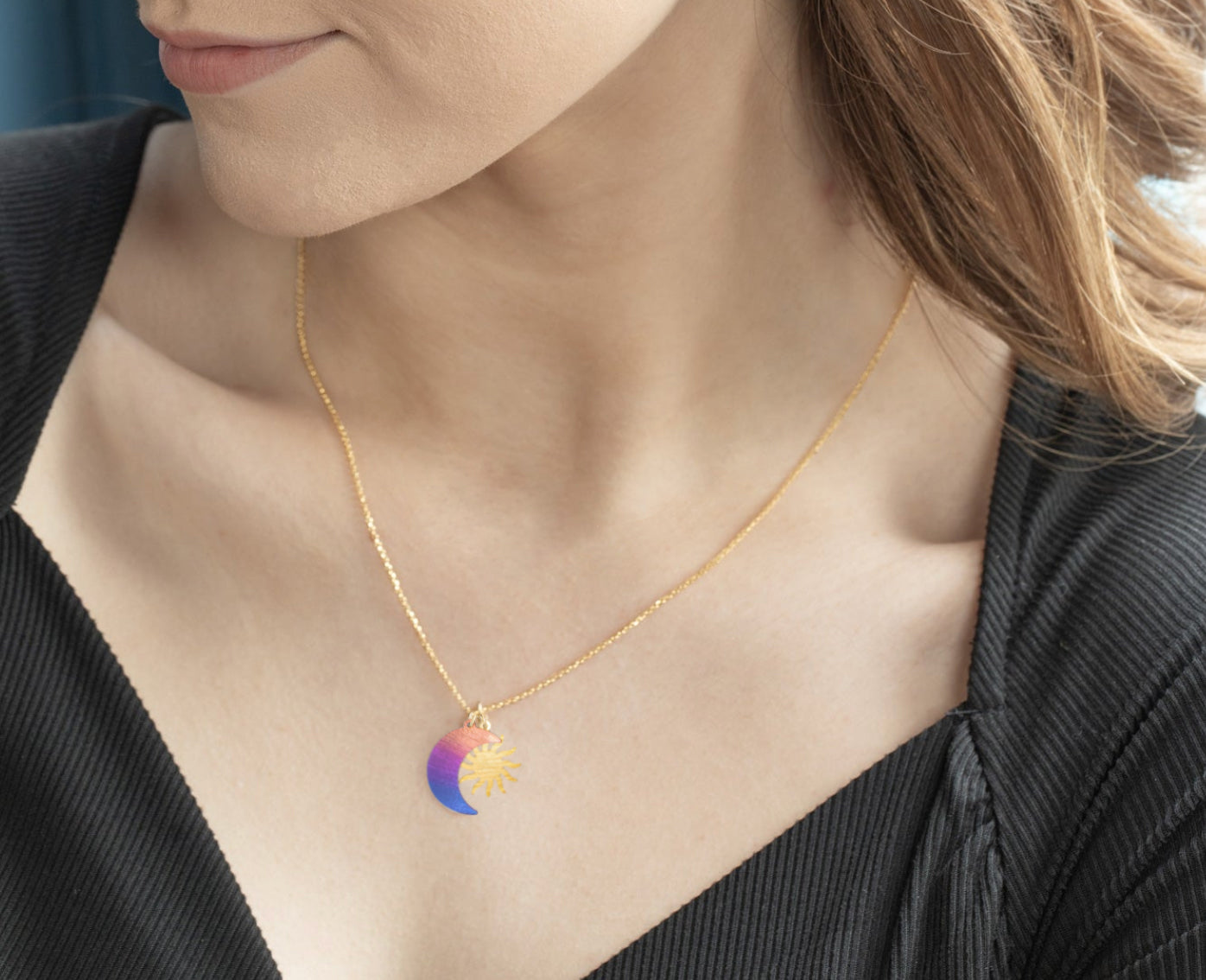 Holly Yashi Sun and Moon Pendant Necklace - Sunrise