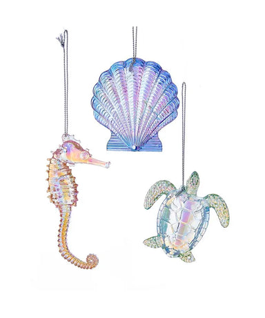 Iridescent Shell, Turtle, or Seahorse Ornament - Single, Various Styles