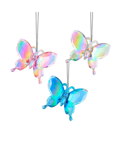 Iridescent Butterfly Ornament - (Single) Blue, Pink or Clear
