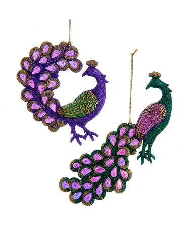 Purple or Green Glitter Peacock Ornament - (Single) Various Styles