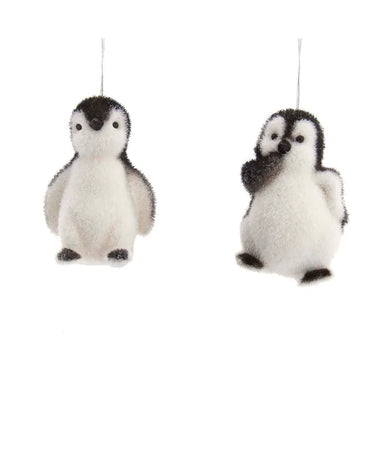 Flocked Penguin Ornament - (Single) Various Options