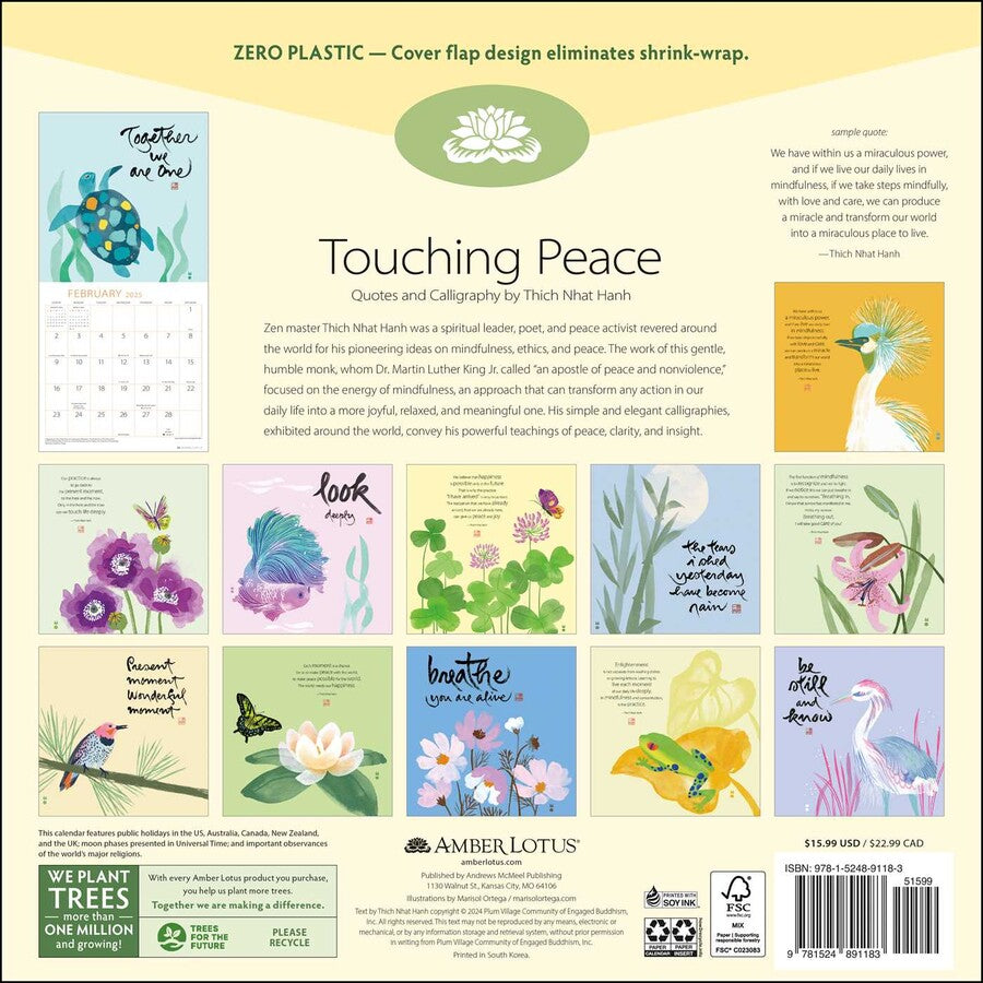 Thich Nhat Hanh Touching Peace 2025 Wall Calendar    