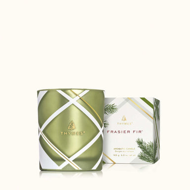 Thymes Frasier Fir Frosted Plaid 6.5 oz Poured Candle