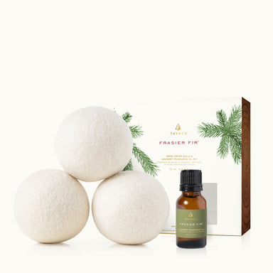 Thymes Frasier Fir Wool Dryer Balls & Laundry Fragrance Oil Set