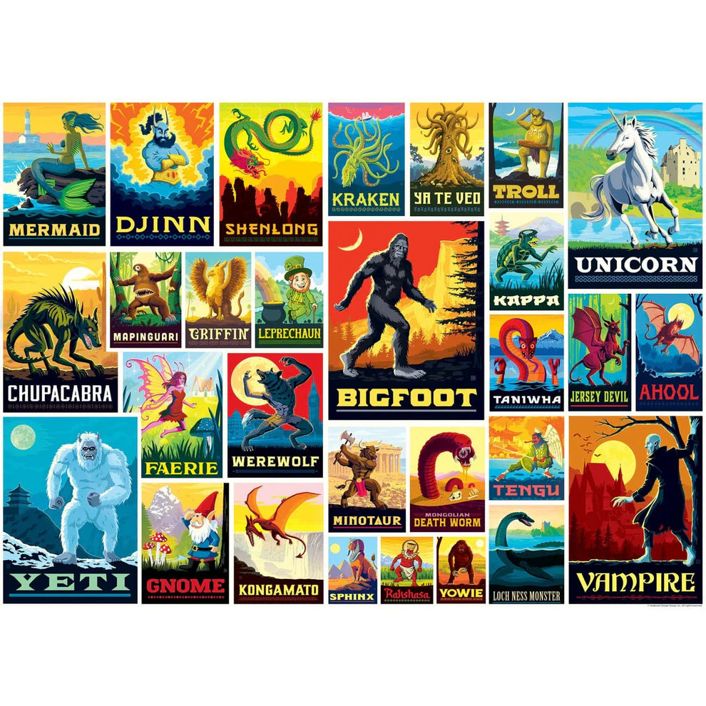 Vintage Posters Mythical Creatures 1000 Piece Puzzle