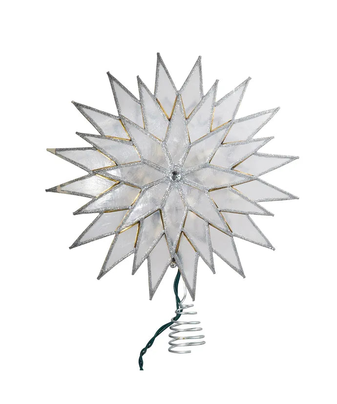 Capiz Silver and White Light Up Sunburst Tree Topper