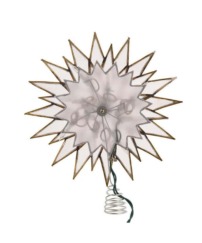 Capiz Silver and White Light Up Sunburst Tree Topper