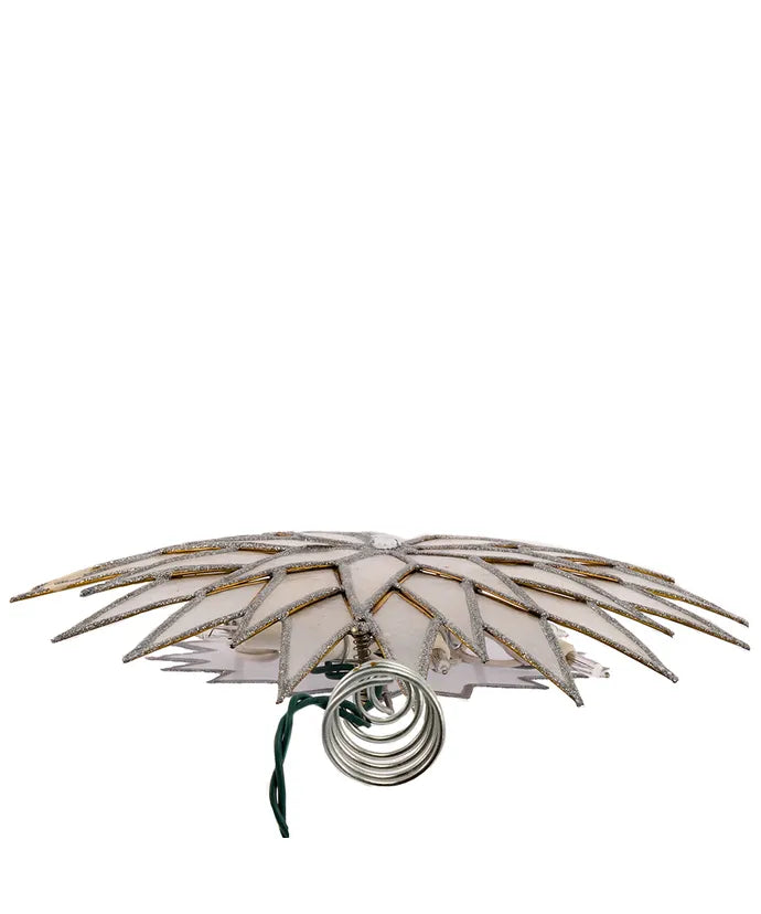 Capiz Silver and White Light Up Sunburst Tree Topper