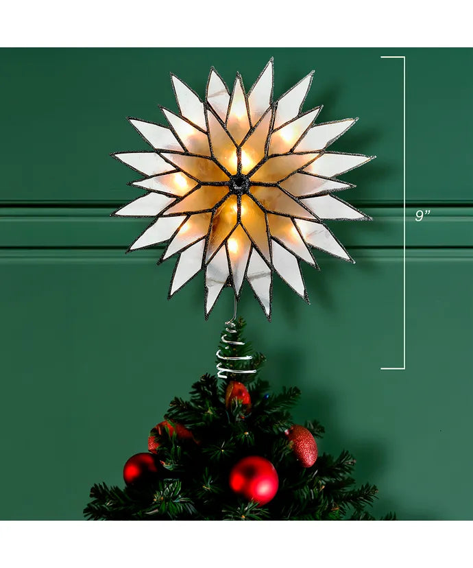 Capiz Silver and White Light Up Sunburst Tree Topper