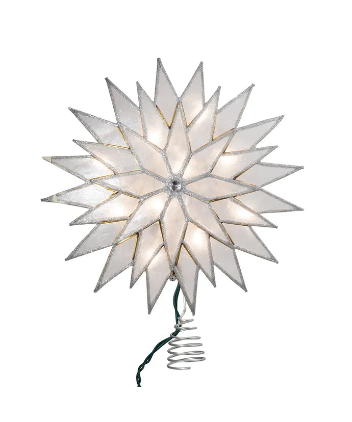 Capiz Silver and White Light Up Sunburst Tree Topper