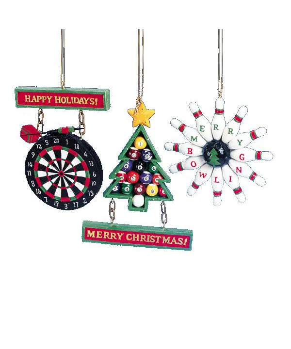 Darts, Bowling, or Billiards Ornament - Single, Various Styles