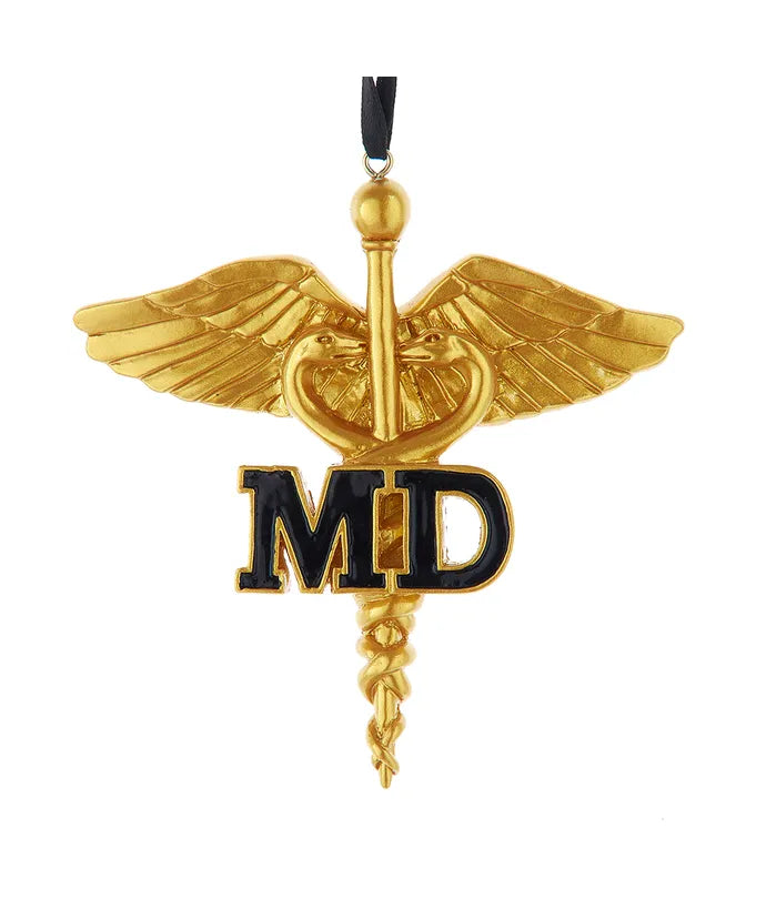Gold Caduceus MD Ornament