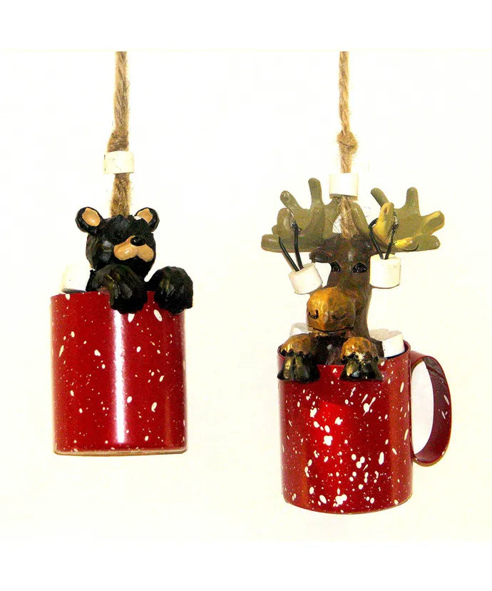 Moose or Bear Hot Cocoa Ornament - (Single) Various Styles
