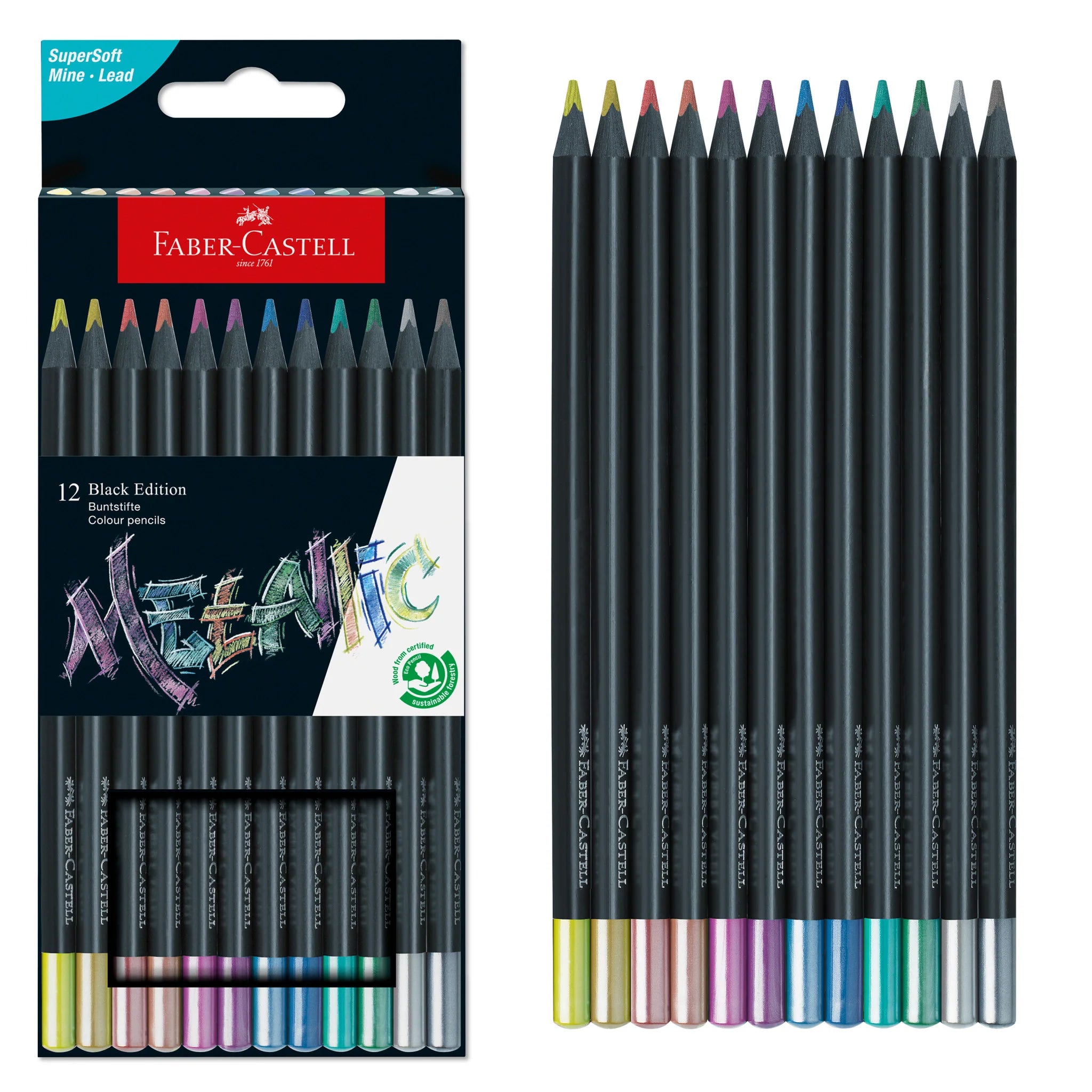 Faber-Castell Black Edition Metallic Colored Pencils set of 12