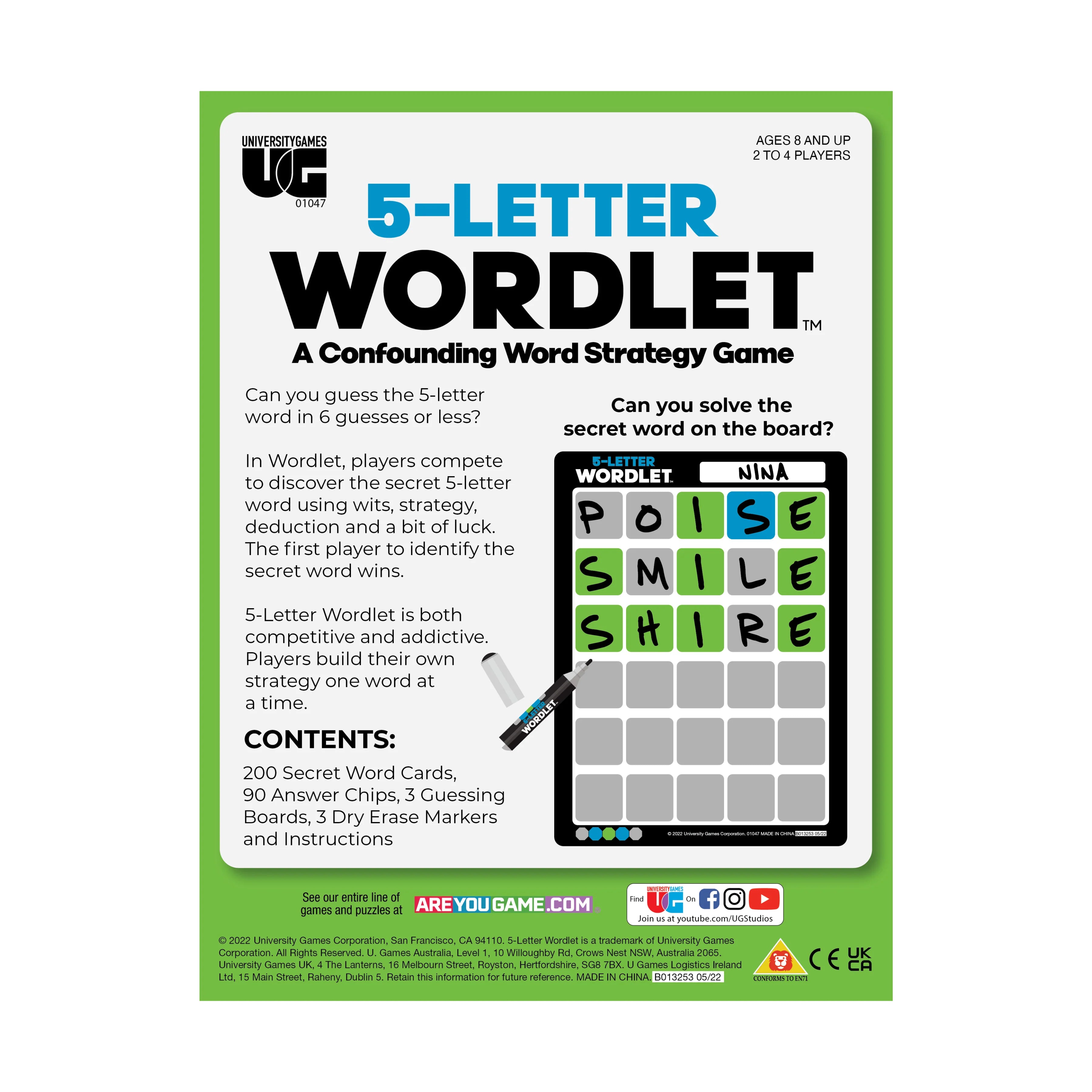 UNIVG 5 Letter Wordlet - A Confounding Word Strategy Game