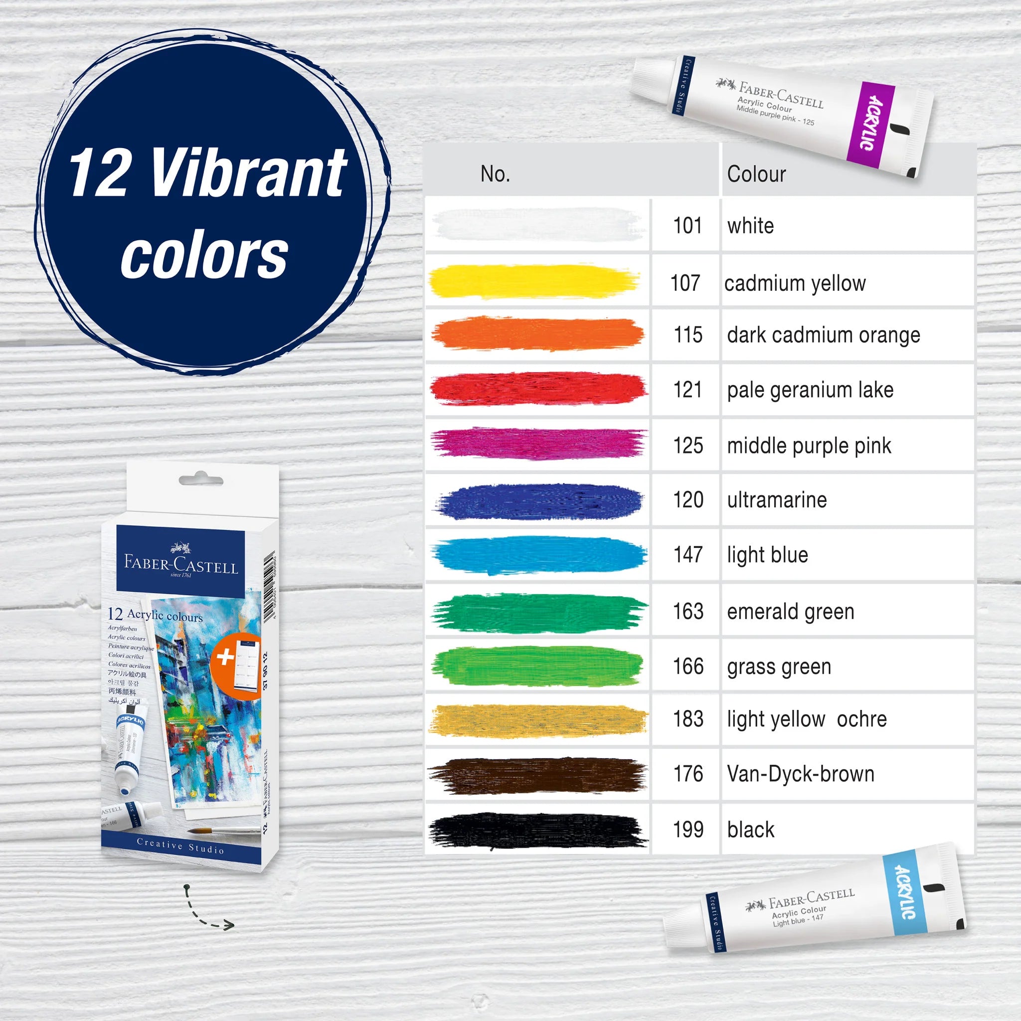 Faber-Castell Creative Studio 12 Acrylic Paint Colors