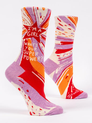 Blue Q Womens Crew Socks I'm A Girl What's Your Super Power?    