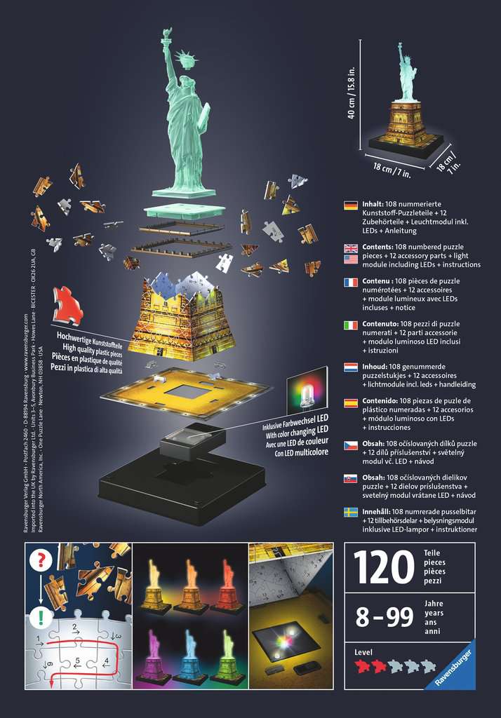 Statue Of Liberty Night Edition - 216 Piece Lighted 3D Puzzle    