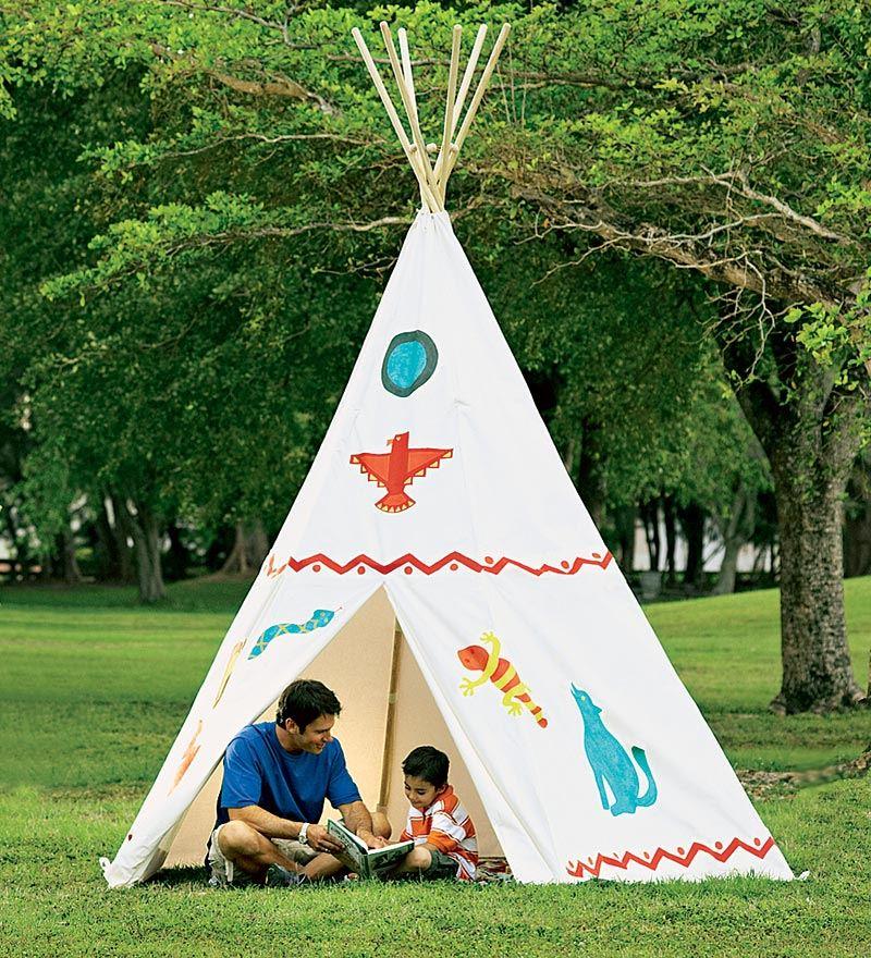 12' Family-Sized Cotton Canvas Teepee with Wooden Poles and Ground Cover    