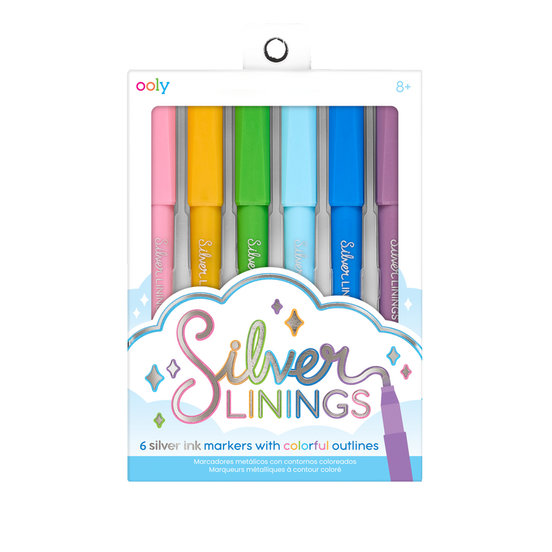 Silver Linings - 6 Silver Ink Markers With Colorful Outlines    