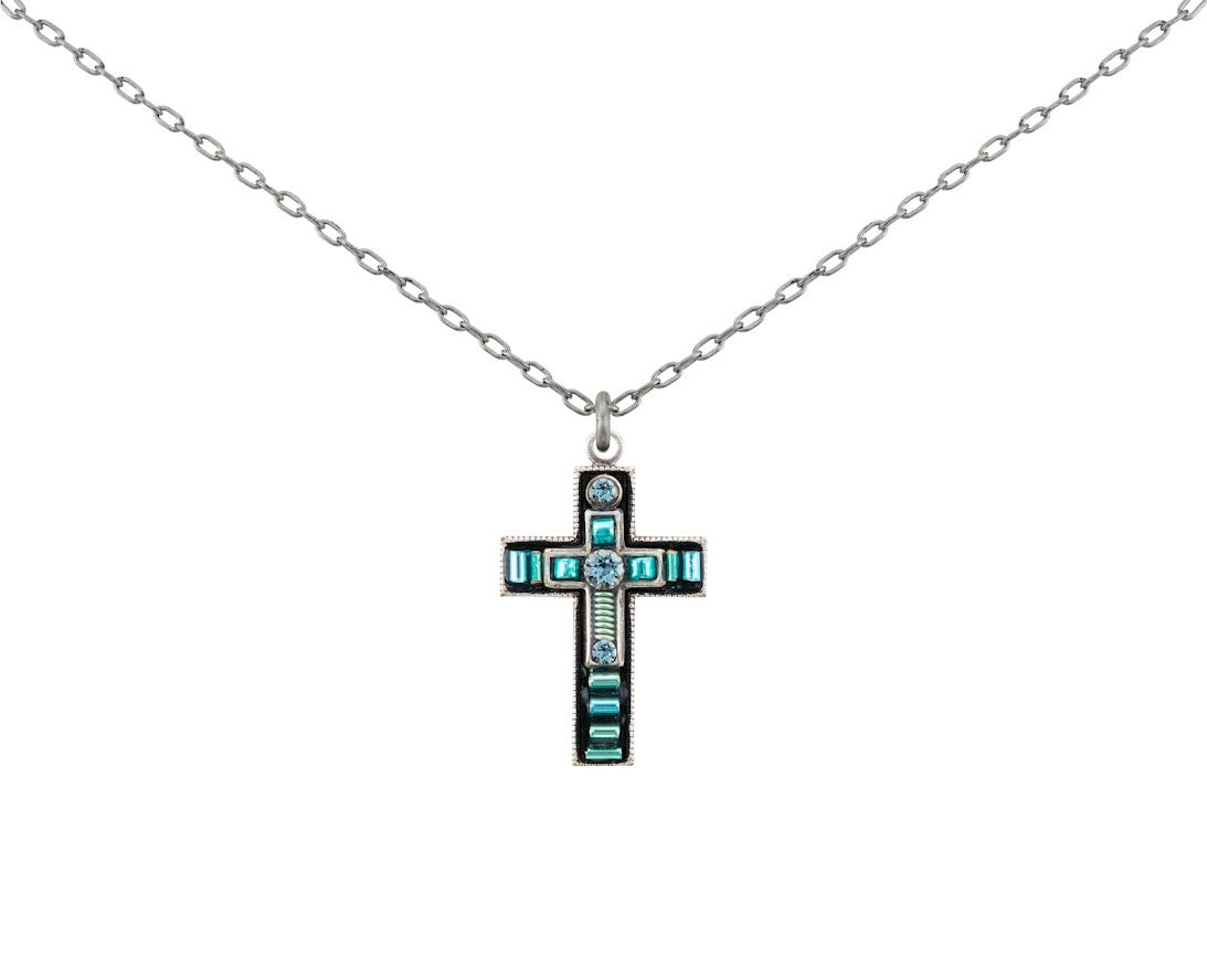Firefly Petite Cross Necklace - Aquamarine    