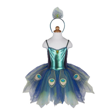 Pretty Peacock Dress And Headband - Size 5-6    