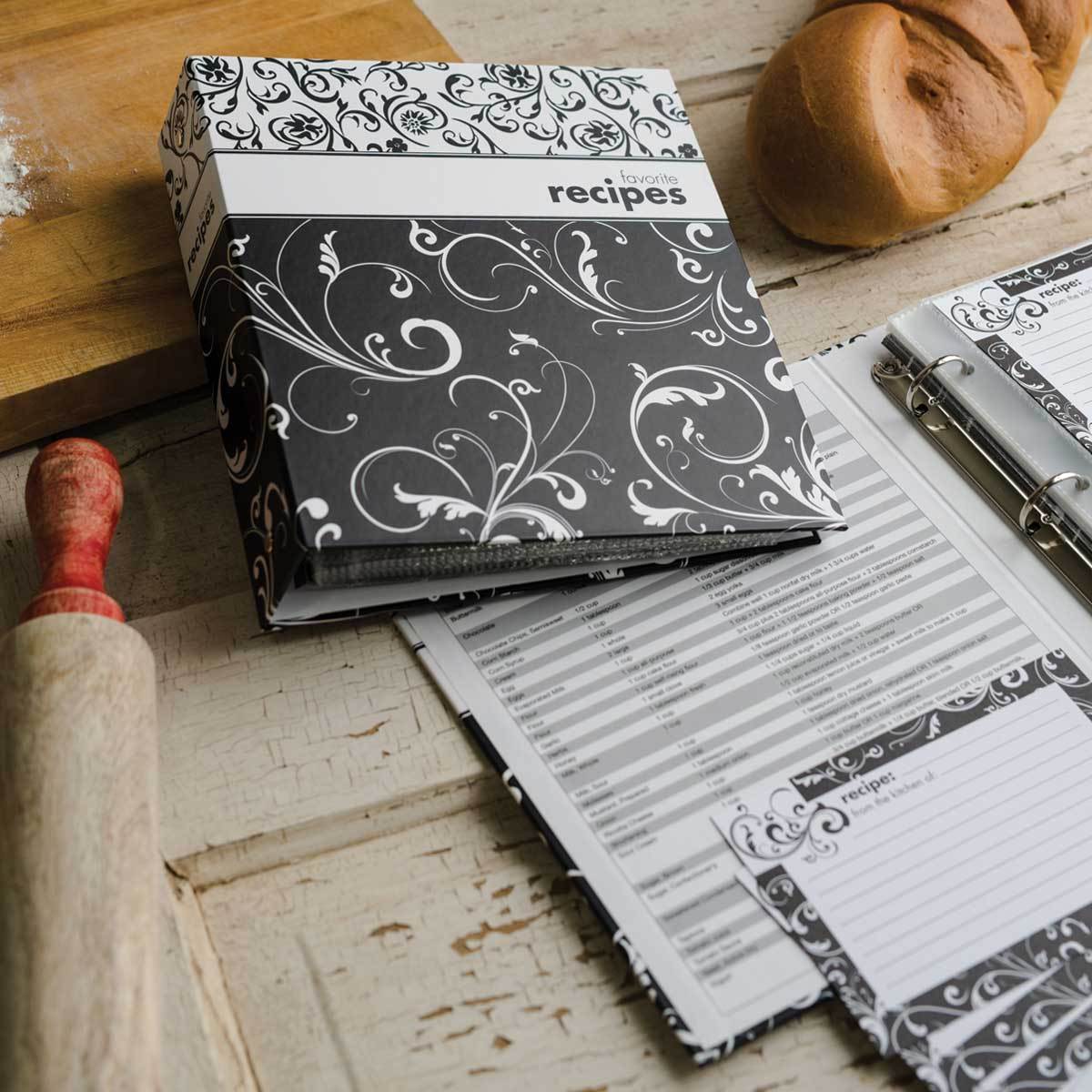 Recipe Book - Black & White Swirls    