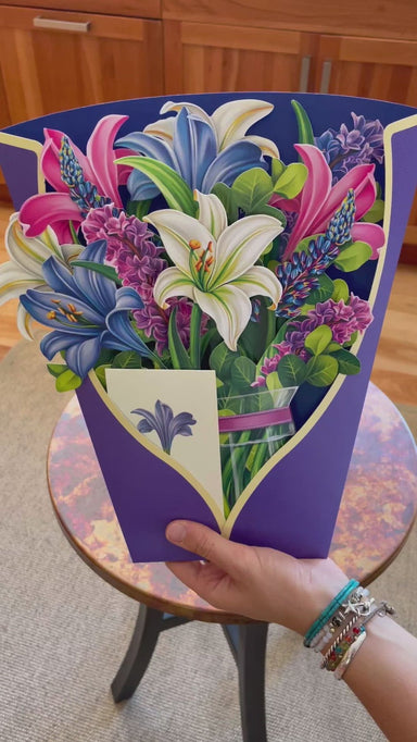 Pop Up Flower Bouquet Greeting Card - Lilies & Lupines    