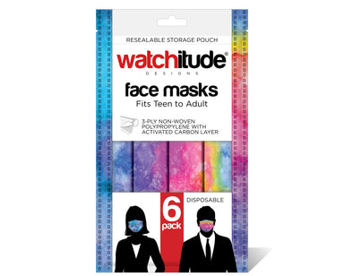 6 Pack Disposable Masks - Rainbow Tie Dye & Purple Tie Dye    